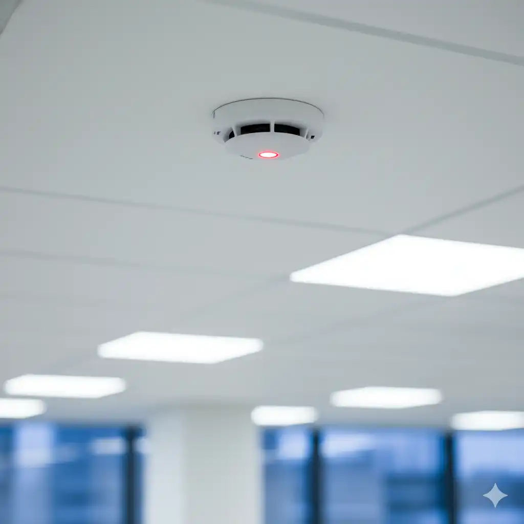 Smoke detector aktif di sistem fire alarm installation gedung perkantoran