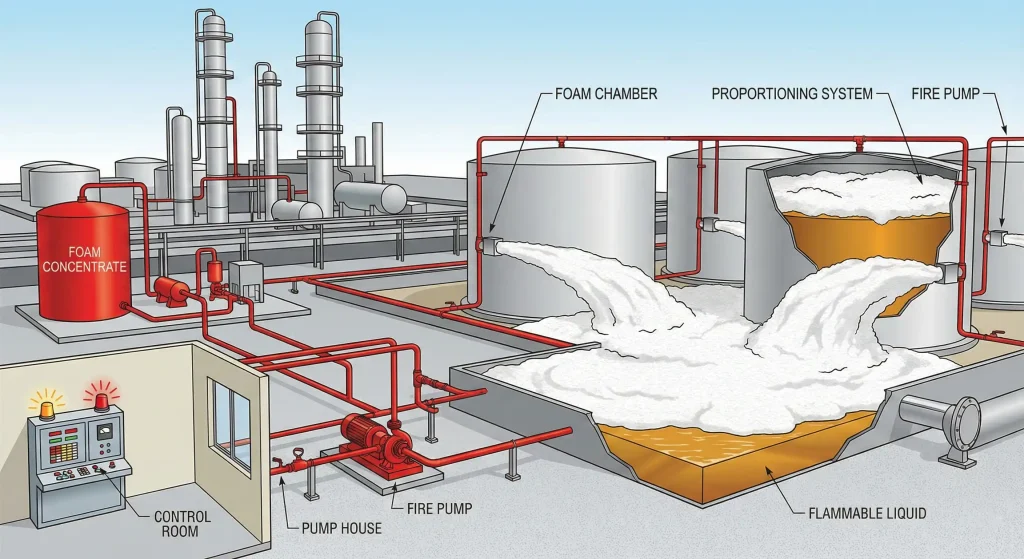 foam system pemadam kebakaran untuk fasilitas industri berisiko tinggi